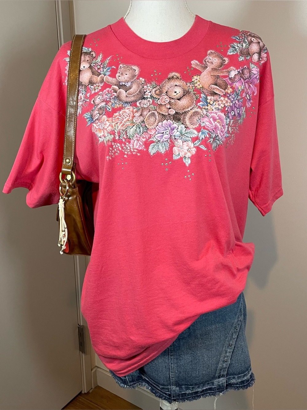 Vintage 90s Pink Teddy Bears Floral Cottagecore Grandmacore XL T-shirt